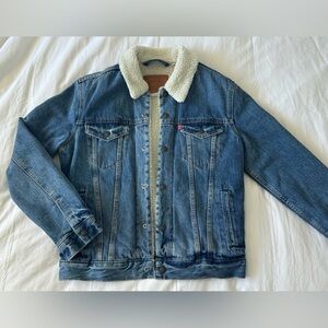 LEVI'S Jacket Mens S Premium Sherpa Lined Big E Snap Front Trucker Denim Blue